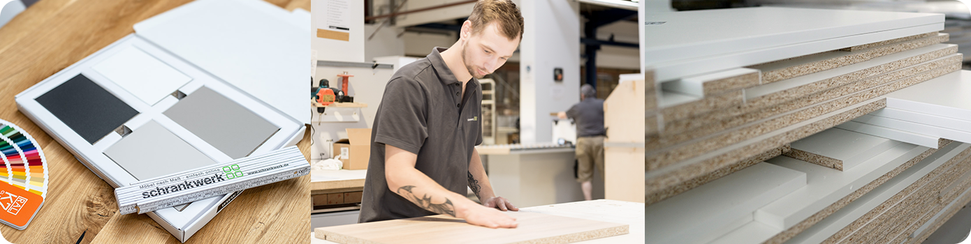 Musterdekorbox von schrankwerk Qualitätskontrolle in der Produktion Holzplatten in der Produktion