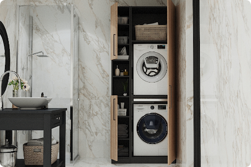 Waschmaschinenschrank für Waschmaschine & Trockner im Badezimmer