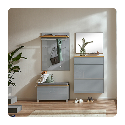 Garderobenset mit Sitzbank und Schrank im Dekor graphit