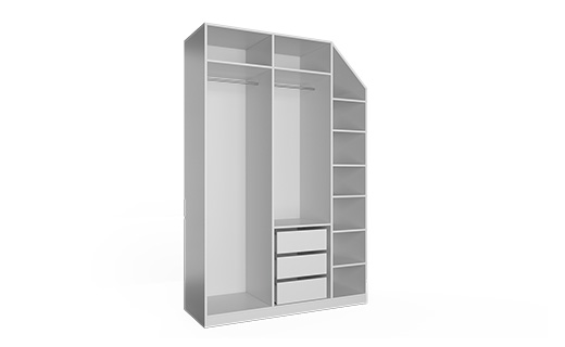 Offener Kleiderschrank mit kleiner Schräge oben rechts