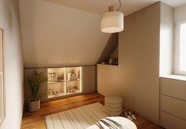 Ankleidezimmer unter der Dachschräge mit LED Beleuchtung