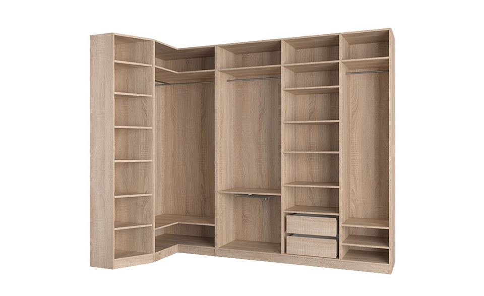 Eckschrank Christina im Dekor Sonoma Eiche mit Abschlusselement link als Freisteller
