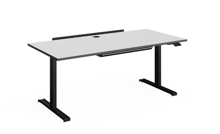 Planungsvorlage des Höhenverstellbaren Schreibtisch Manchester mit weißer Platte und Kantendekor in Graphit