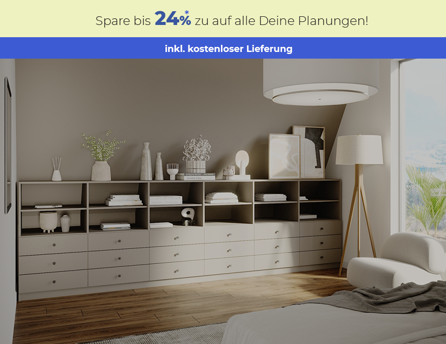 Ankleide mit Eckschränken und Schrank mit Schräge rechts in Beige