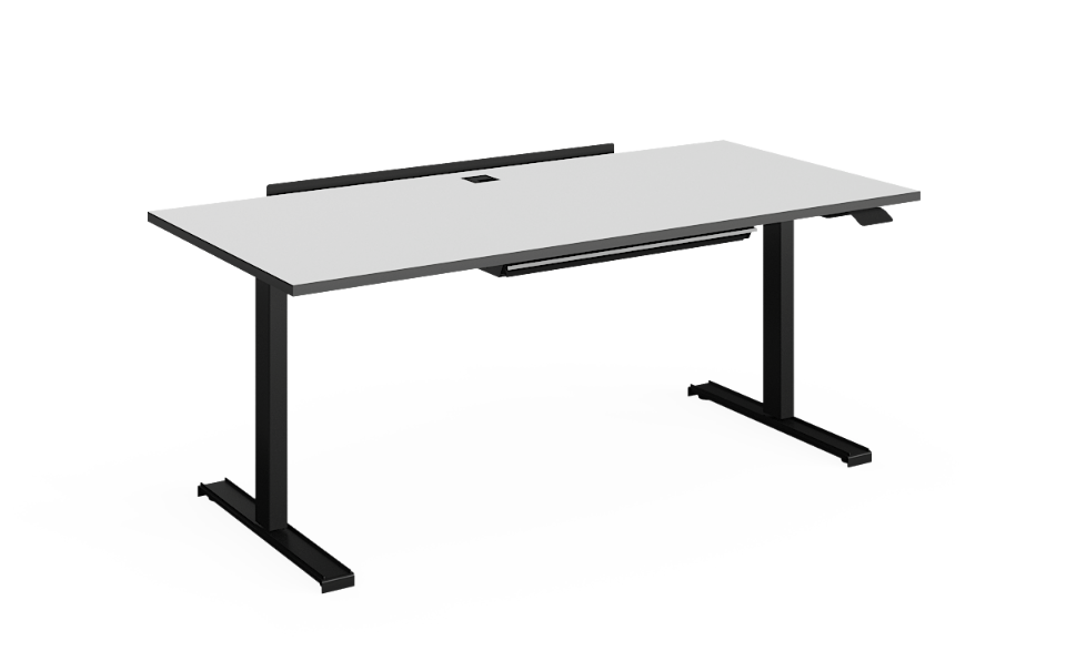 Planungsvorlage des Höhenverstellbaren Schreibtisch Manchester mit weißer Platte und Kantendekor in Graphit