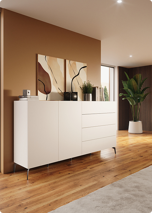 Weiße Kommode mit Füße im Wohnzimmer