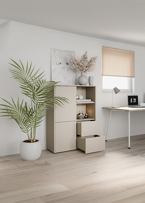 Creme Schrank im Büro mit Pflanze 