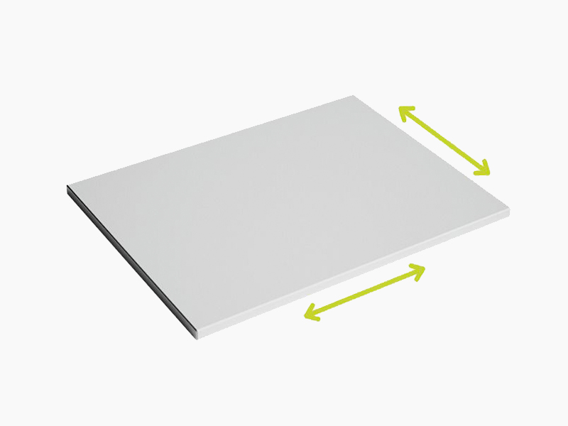 Einlegeboden nach Maß
mit zwei Pfeilen für die
Visualisieriung