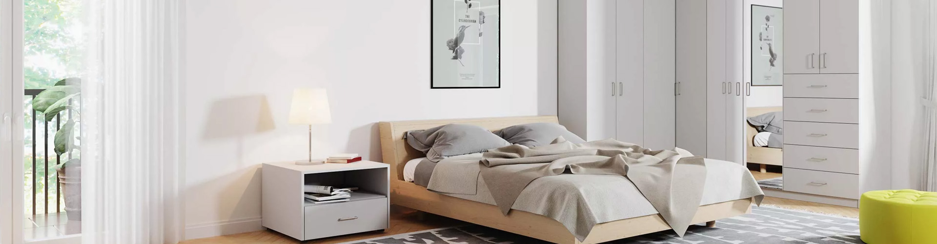 Schlafzimmer mit Eckschrank & Nachttisch